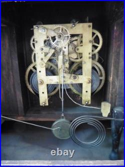 Antique Seth Thomas Mantel Clock Large Adamantine Finish Wooden F. Kroeber Key