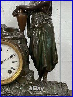 Antique Seth Thomas Mantel Clock Rebecca at the Well c1870 Painted Spelter