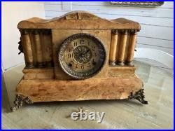 Antique Seth Thomas Mantle Clock 89C Works with Key Minute Hand & Cabinet Damage
