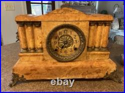 Antique Seth Thomas Mantle Clock 89C Works with Key Minute Hand & Cabinet Damage