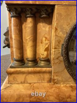 Antique Seth Thomas Mantle Clock 89C Works with Key Minute Hand & Cabinet Damage