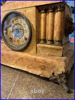 Antique Seth Thomas Mantle Clock 89C Works with Key Minute Hand & Cabinet Damage