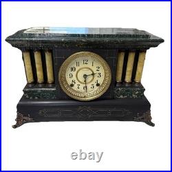 Antique Seth Thomas Mantle Clock Adamantine 6 Pillar LionHeads Ticks Repair Only