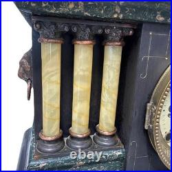 Antique Seth Thomas Mantle Clock Adamantine 6 Pillar LionHeads Ticks Repair Only