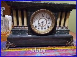 Antique Seth Thomas Mantle Clock Adamantine 6 Pillar Lion Heads