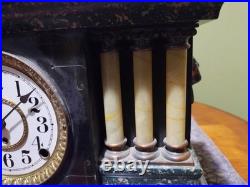 Antique Seth Thomas Mantle Clock Adamantine 6 Pillar Lion Heads