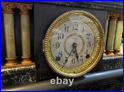 Antique Seth Thomas Mantle Clock Adamantine 6 Pillar Lion Heads With Key Works
