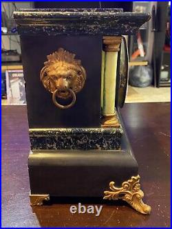 Antique Seth Thomas Mantle Clock Adamantine 6 Pillar Lion Heads With Key Works