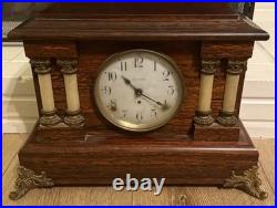 Antique Seth Thomas Mantle Clock Brown Wood Beautiful