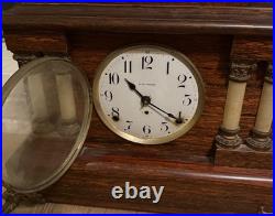 Antique Seth Thomas Mantle Clock Brown Wood Beautiful