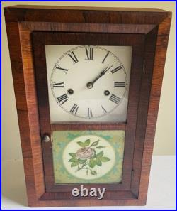 Antique Seth Thomas Mantle Gong Chime 8 Day Wind Up Movement Hand Painted Glass