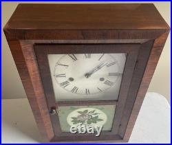 Antique Seth Thomas Mantle Gong Chime 8 Day Wind Up Movement Hand Painted Glass