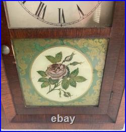 Antique Seth Thomas Mantle Gong Chime 8 Day Wind Up Movement Hand Painted Glass
