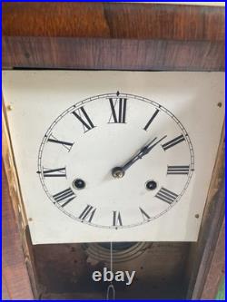 Antique Seth Thomas Mantle Gong Chime 8 Day Wind Up Movement Hand Painted Glass