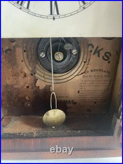 Antique Seth Thomas Mantle Gong Chime 8 Day Wind Up Movement Hand Painted Glass