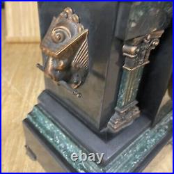 Antique Seth Thomas Mantle Shelf Clock Single Column Black Brass Lions Head