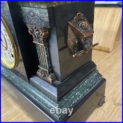 Antique Seth Thomas Mantle Shelf Clock Single Column Black Brass Lions Head
