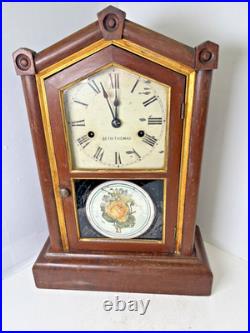 Antique Seth Thomas Mantle Shelf Clock Working Condition, Floral Painted Glass