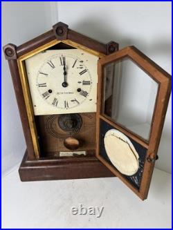 Antique Seth Thomas Mantle Shelf Clock Working Condition, Floral Painted Glass