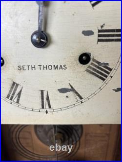 Antique Seth Thomas Mantle Shelf Clock Working Condition, Floral Painted Glass