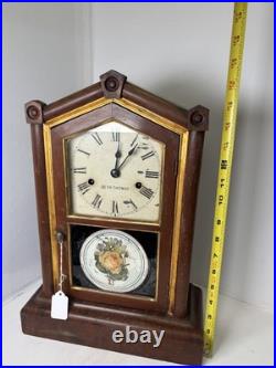 Antique Seth Thomas Mantle Shelf Clock Working Condition, Floral Painted Glass