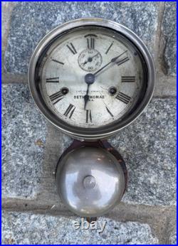 Antique Seth Thomas Marine Wall Bell Clock,'One-Day Lever', U. S. A. With Key