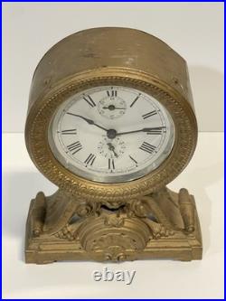Antique Seth Thomas Metal Case Alarm Clock As Is For Parts Or Repair