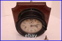 Antique Seth Thomas Military Naval Port hole Ships Clock WWII W KEY Works! VTG