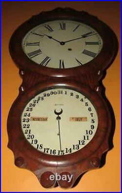 Antique Seth Thomas No. 4 Double Dial Calendar Wall Clock 8-day