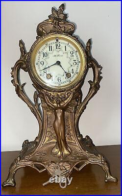 Antique Seth Thomas Nude Woman Patinated Spelter Figural Mantle Clock 15