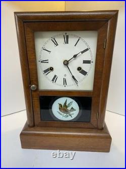 Antique Seth Thomas Ogee Mantel Clock Working Strike Reverse Bird Glass Key USA