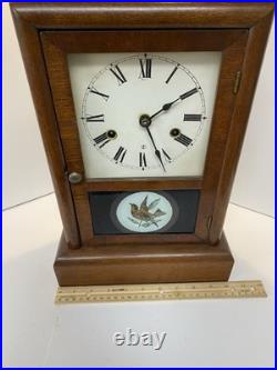 Antique Seth Thomas Ogee Mantel Clock Working Strike Reverse Bird Glass Key USA