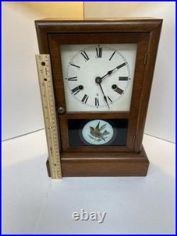 Antique Seth Thomas Ogee Mantel Clock Working Strike Reverse Bird Glass Key USA