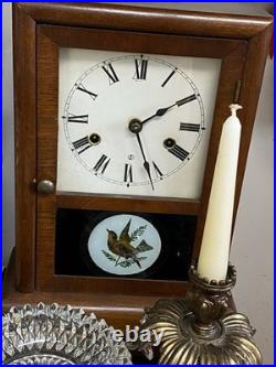 Antique Seth Thomas Ogee Mantel Clock Working Strike Reverse Bird Glass Key USA