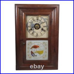Antique Seth Thomas Ogee Style Mantel Clock Reverse Painted Bird Motif