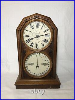 Antique Seth Thomas Parlor No. 5 Double Dial Calendar Clock For Parts or Repair