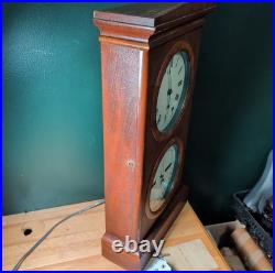 Antique Seth Thomas Patent 1876 Double Dial Office Clock Clean Condition + Key