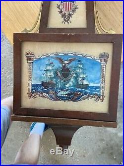 Antique Seth Thomas Pendulum Banjo Wall Clock with Key US Navy Ship Battle Eagle