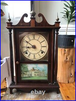 Antique Seth Thomas Pillar and Scroll Mantle Clock, Mount Vernon Painting