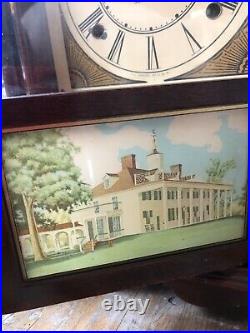 Antique Seth Thomas Pillar and Scroll Mantle Clock, Mount Vernon Painting
