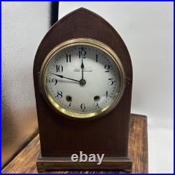 Antique Seth Thomas Porcelain Dial Mahogany Cathedral Mantel Clock As Is