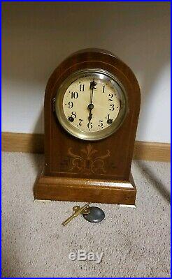 Antique Seth Thomas Prospect 3 Doric Mahogany Clock with Inlays, Circa 1911