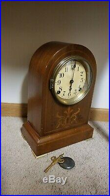 Antique Seth Thomas Prospect 3 Doric Mahogany Clock with Inlays, Circa 1911