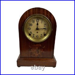 Antique Seth Thomas Round Top Tombstone Clock Runs, Chimes, Withkey, Inlay
