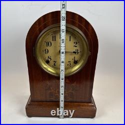 Antique Seth Thomas Round Top Tombstone Clock Runs, Chimes, Withkey, Inlay
