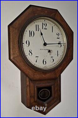 Antique Seth Thomas Schoolhouse Regulator Wall Clock 8-Day Working Movement 41AE