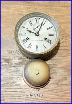 Antique Seth Thomas Ship's Bell Clock Brass Marine Wall Clock Roman Dial