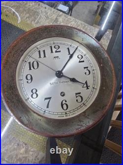 Antique Seth Thomas Ship's Clock Works Great WW2 US Navy 5195