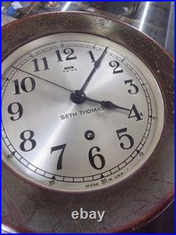 Antique Seth Thomas Ship's Clock Works Great WW2 US Navy 5195