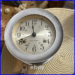 Antique Seth Thomas Ship's Clock Works Great WW2 US navy Era Withkey Silver